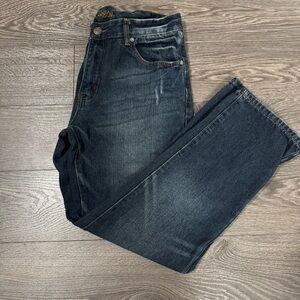 Carbon Mens Jeans Relaxed Straight Leg Denim Blue Stone Wash Distressed 32x30
